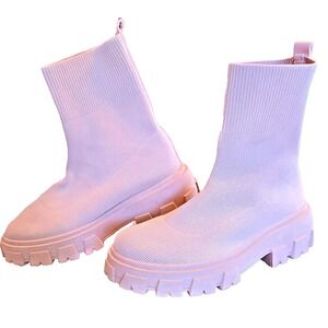 Sneaker Sock Boots Platform Chunky Heels Women's EGO‎ PINK Lightweight  7 Clean